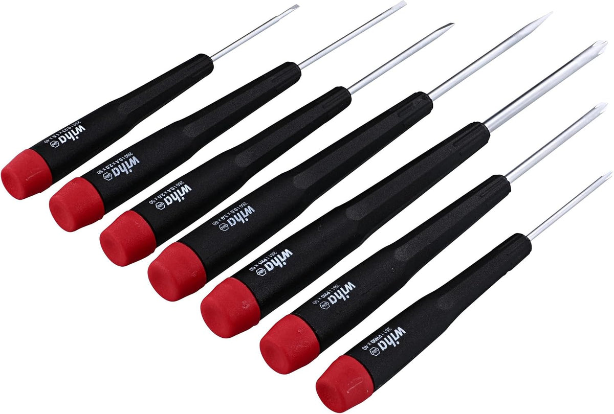Wiha 26197 Precision Screwdriver Set, 7-Piece Mini Slotted & Phillips, PicoFinish Handles with Rotating Caps, Small Screwdrivers for Electronics & Fine Work
