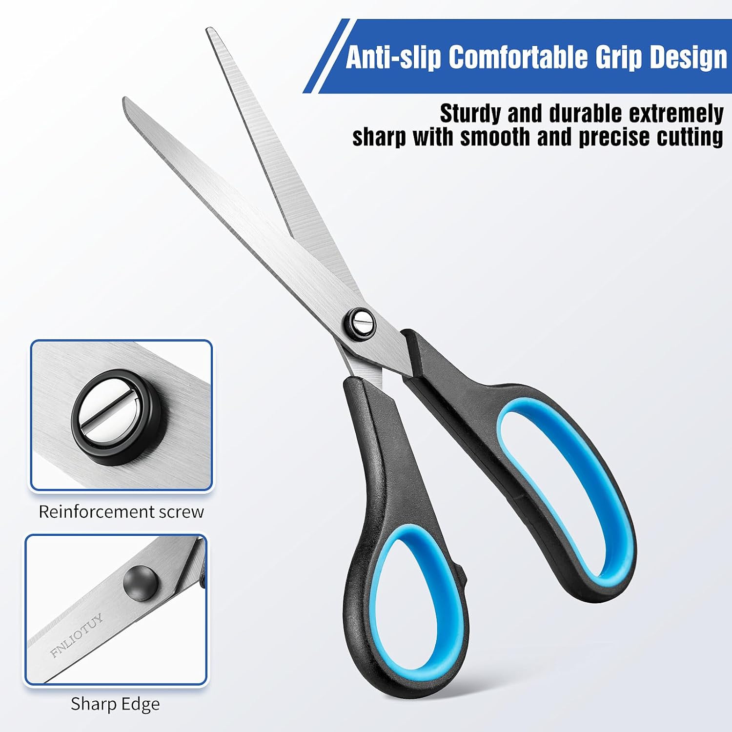 3-Pack 8" Scissors, Stainless Steel Craft Scissors, All Purpose Heavy Duty Scissors with Ultra Sharp Blades & Ergonomic Comfort Grip Handles, for Office, Home, School, Sewing & Crafts