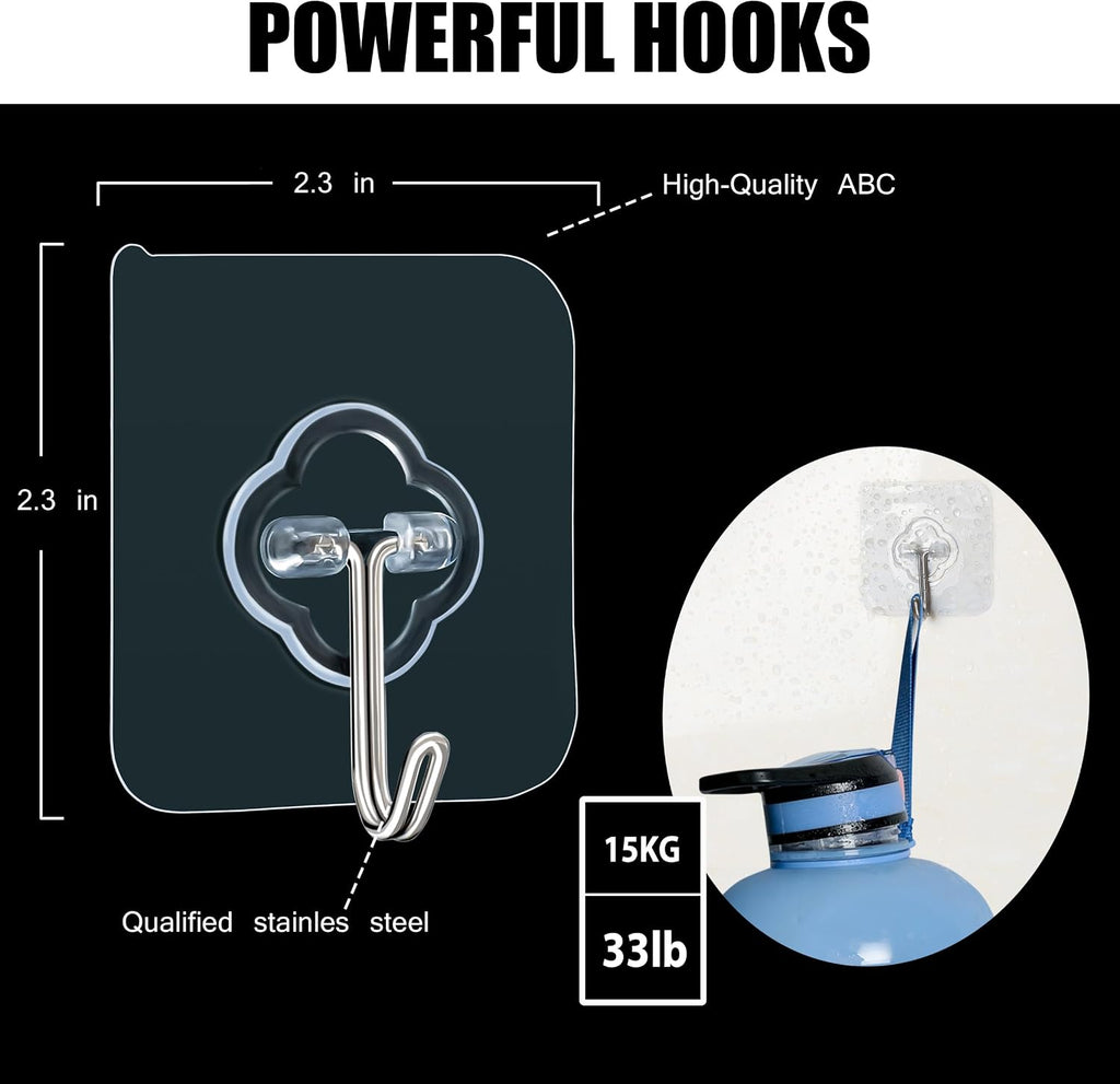 DKHDBD Adhesive Hooks 32 Pack 33lb Transparent Reusable Removable