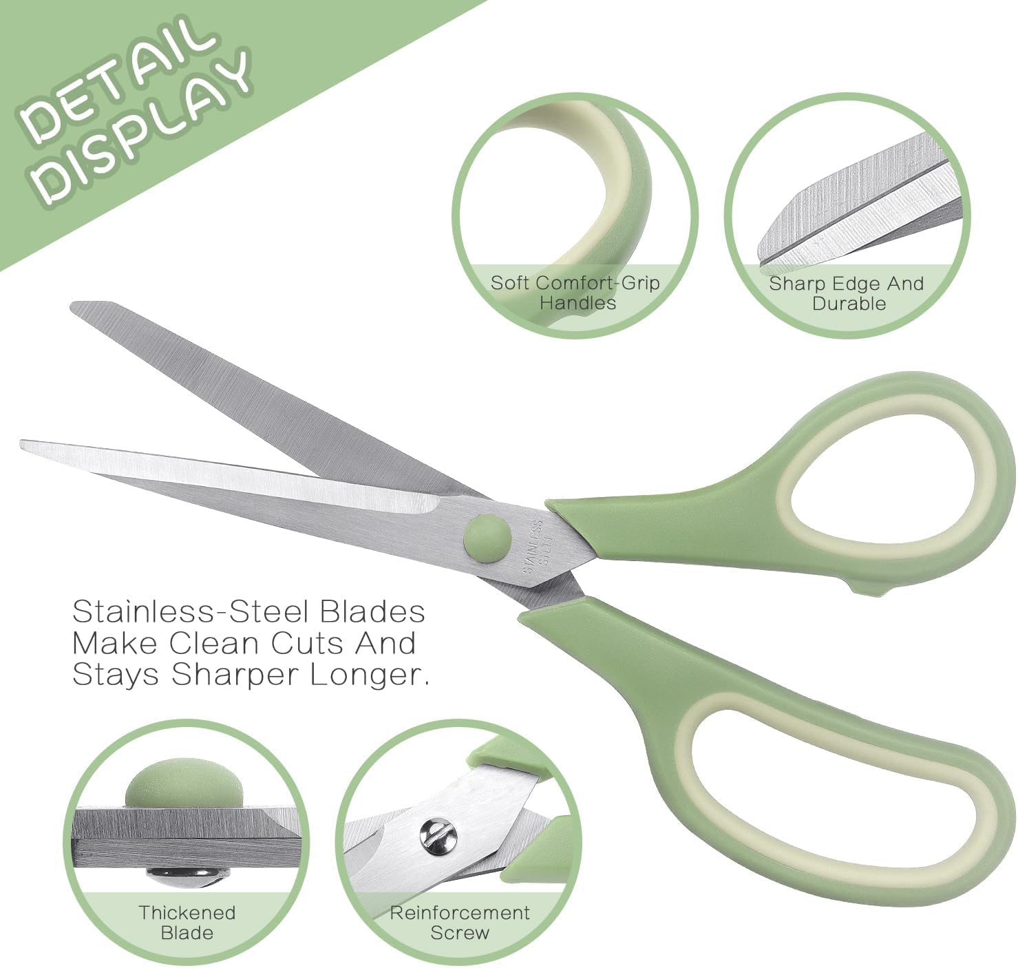 LONGKEY 8.5" Pastel Scissors 3-Pack, Ultra Sharp Stainless Steel