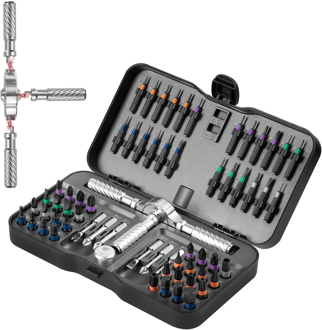 VMAN Ratchet Screwdriver Set, magnetic Screwdriver sets, S2 Steel Bits, DIY Combination Flexible Shaft, Suitable for Furniture Assembly, Precision Electrical Appliance Repair, Bicycle Tools