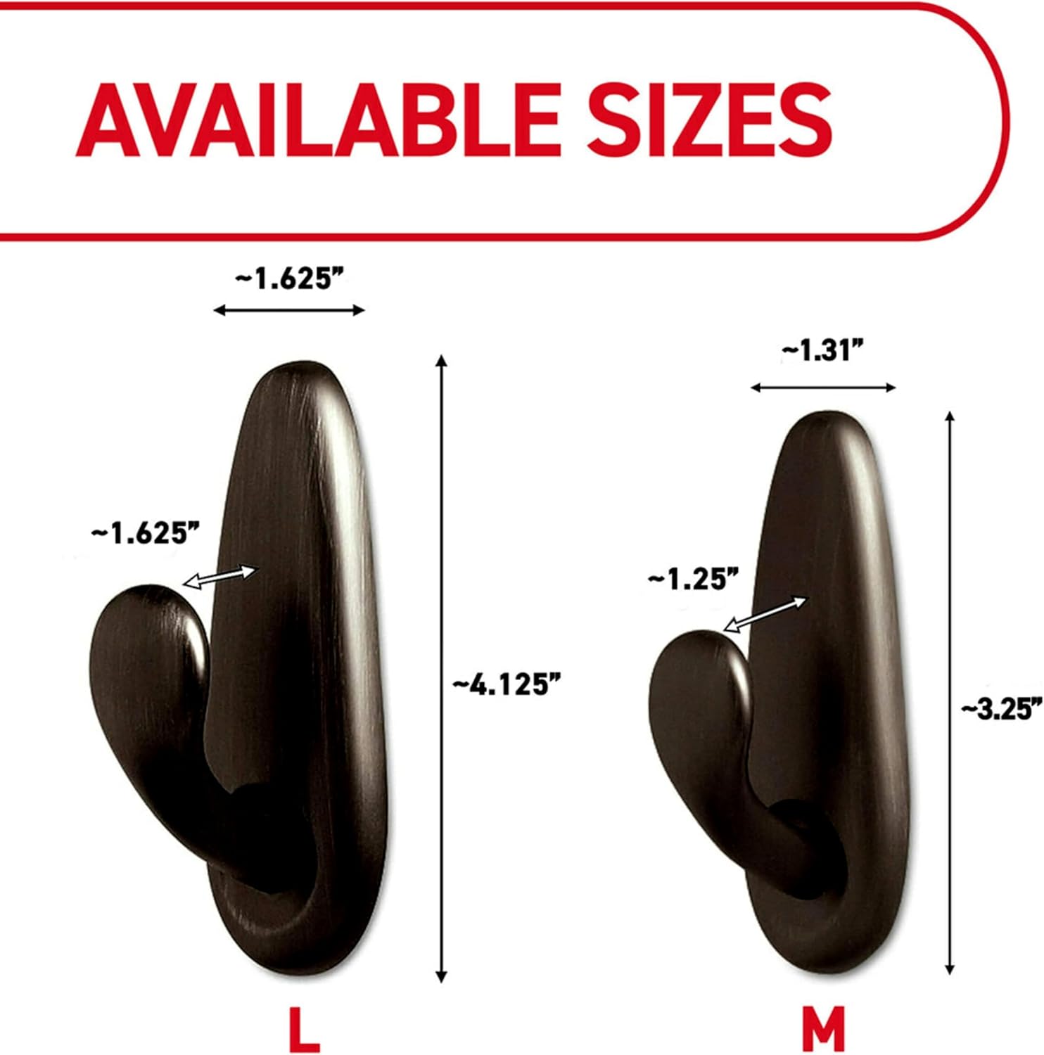 Command 5 lb Large Brushed Nickel Metal Hooks, 2 Coat Hooks and 4 Strips, Damage-Free Hanging with Adhesive, Great for Hanging Back to School Dorm Organizers