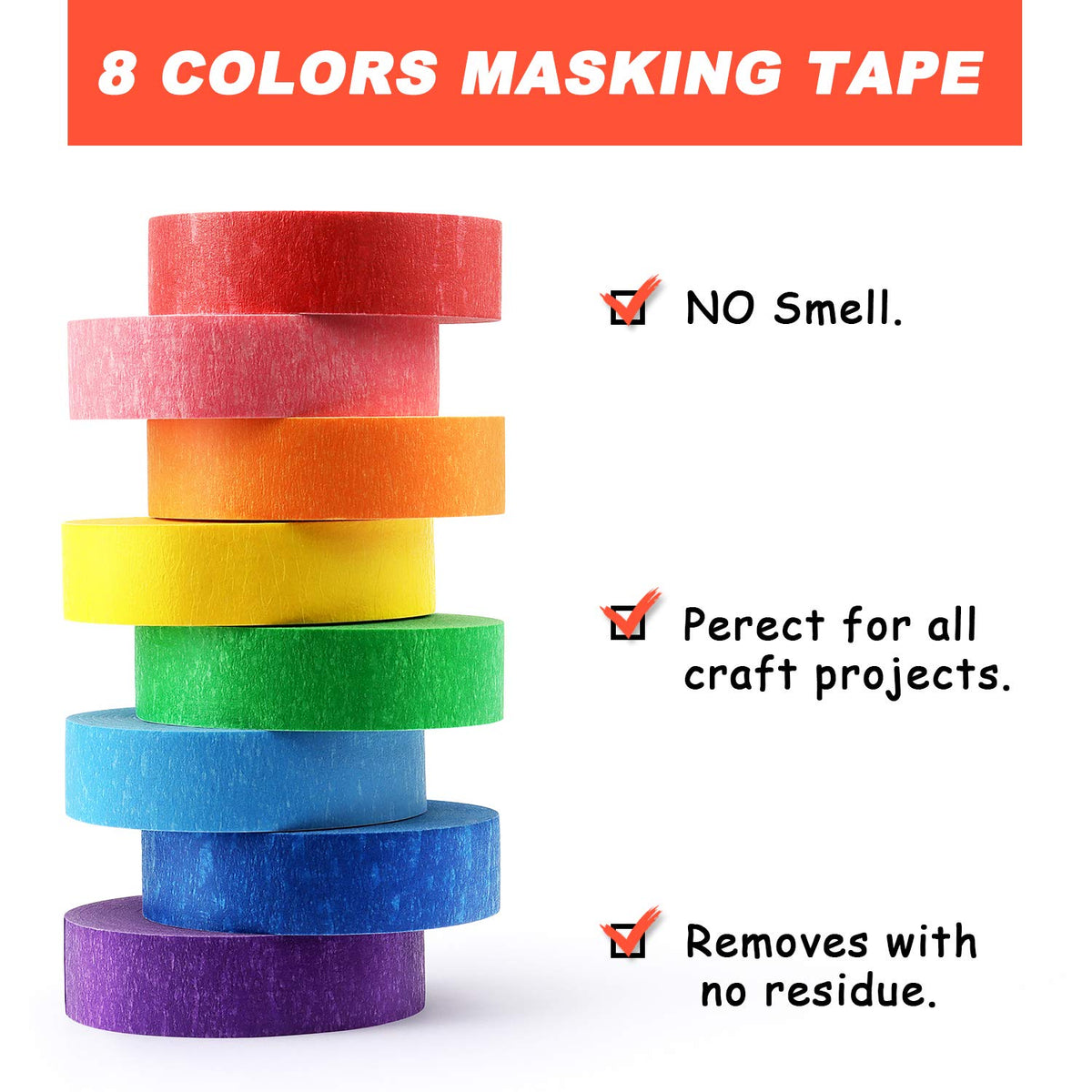 8 Rolls Colored Masking Tape Rainbow Painters Tape, 0.6 Inch x 16 Yard
