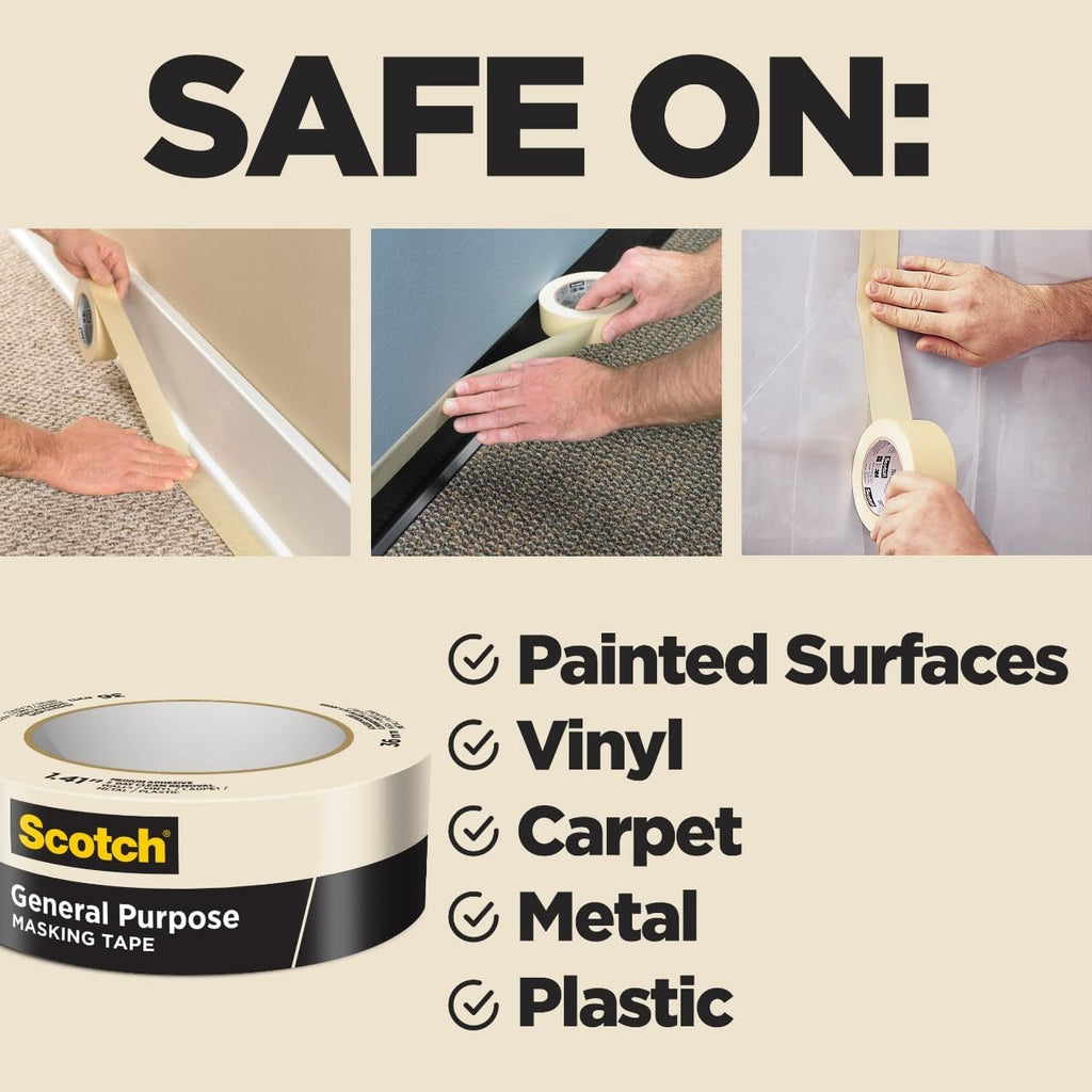 Scotch General Purpose Masking Tape, 2 Inch Wide, 1 Roll, 2050