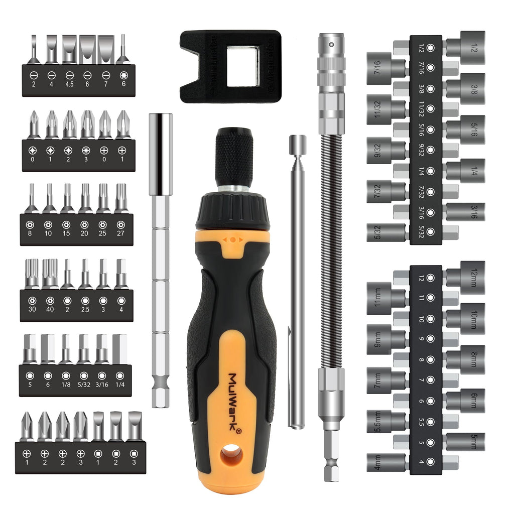 MULWARK Screwdriver Bit Set & Socket Kit, 77-Pieces Ratcheting Screwdriver Set with Case, 77 in 1 Multi Bit Screw Driver for Home DIY, Electronics, Car Emergency and Garage