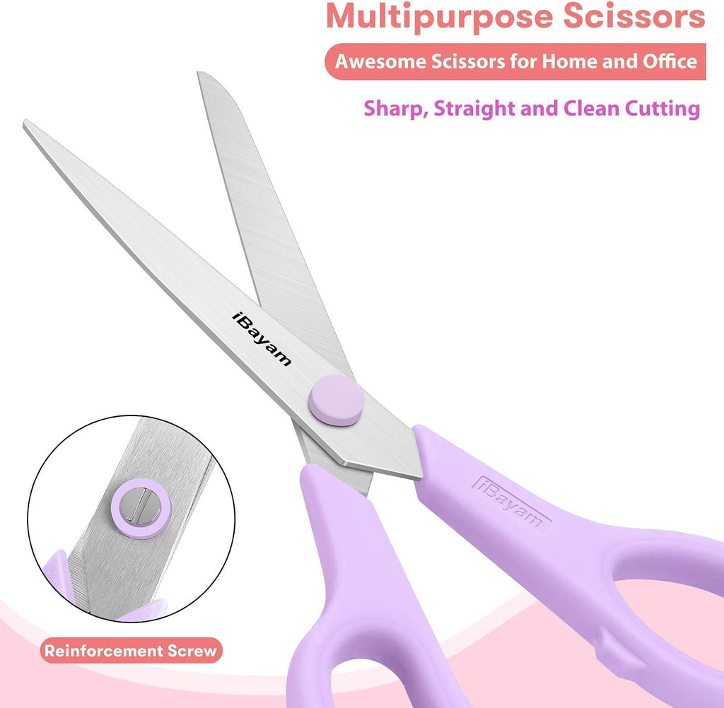 iBayam 8.5" Scissors All Purpose, 2.5mm Sharp Blade, 3 Cute School Office
