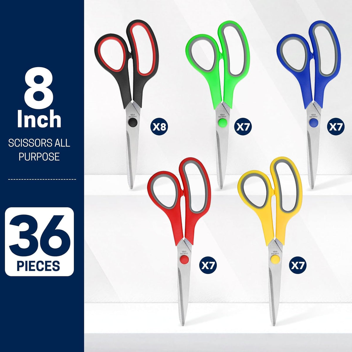 BURVAGY 36 Pack 8" Scissors All Purpose, Heavy Duty Scissors for Office