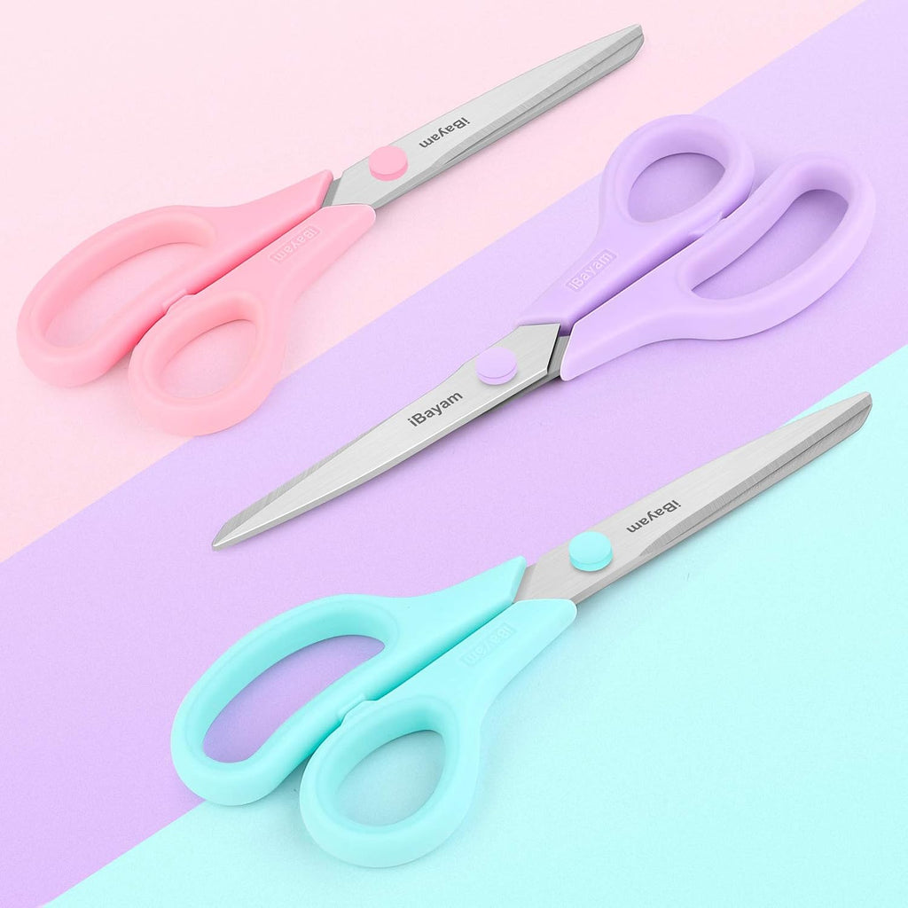 iBayam 8.5" Scissors All Purpose, 2.5mm Sharp Blade, 3 Cute School Office