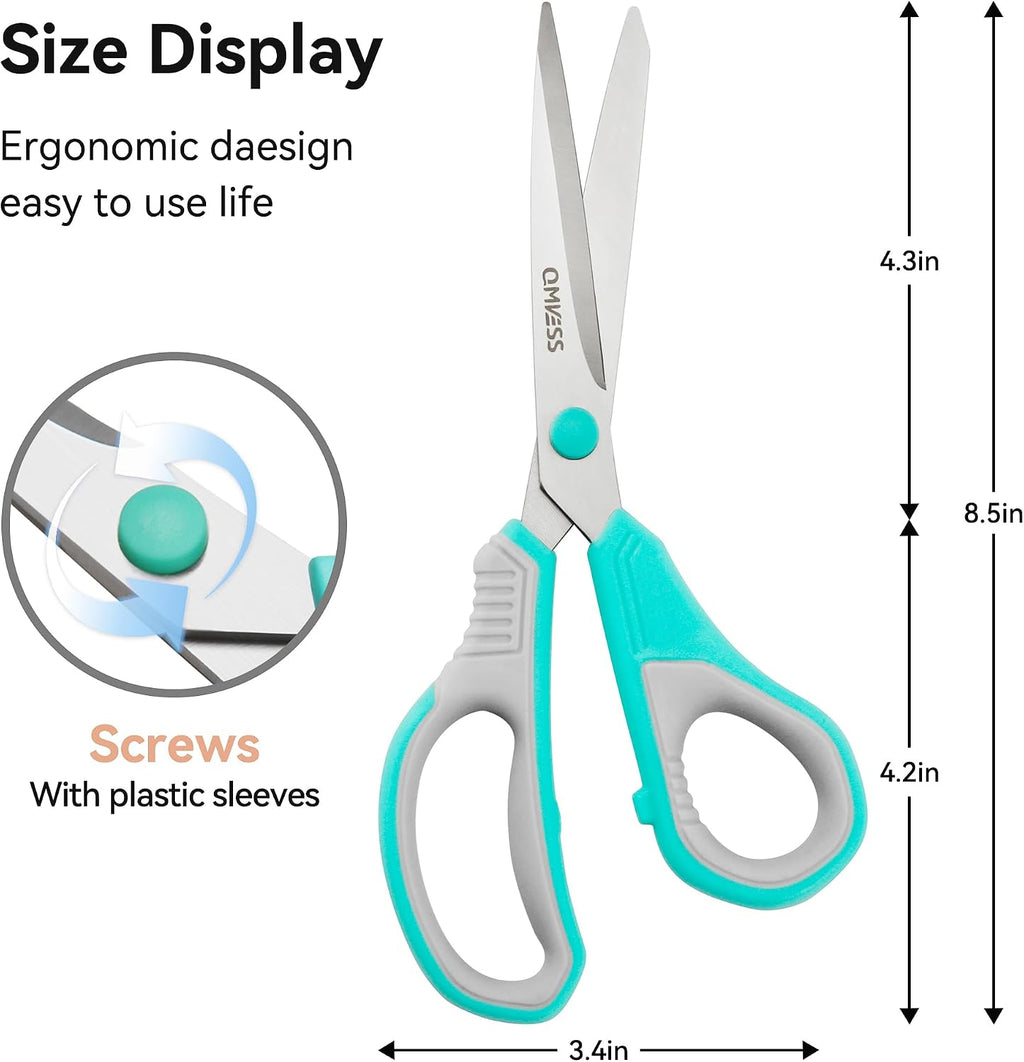 QMVESS 8.5" Scissors All Purpose 3 Pack Heavy Duty for Office School Fabric