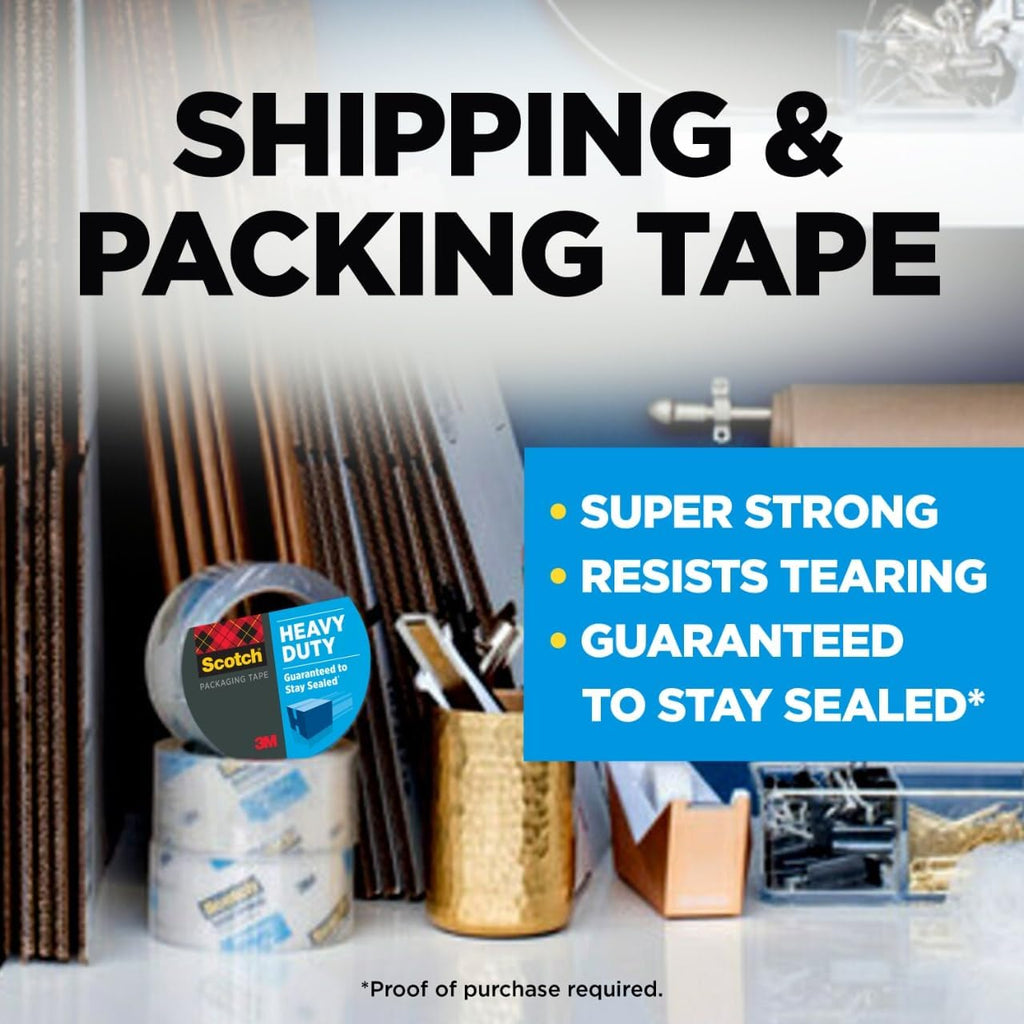 Scotch Heavy Duty Shipping Packing Tape, Clear, 1.88 in. x 65.6 yd.