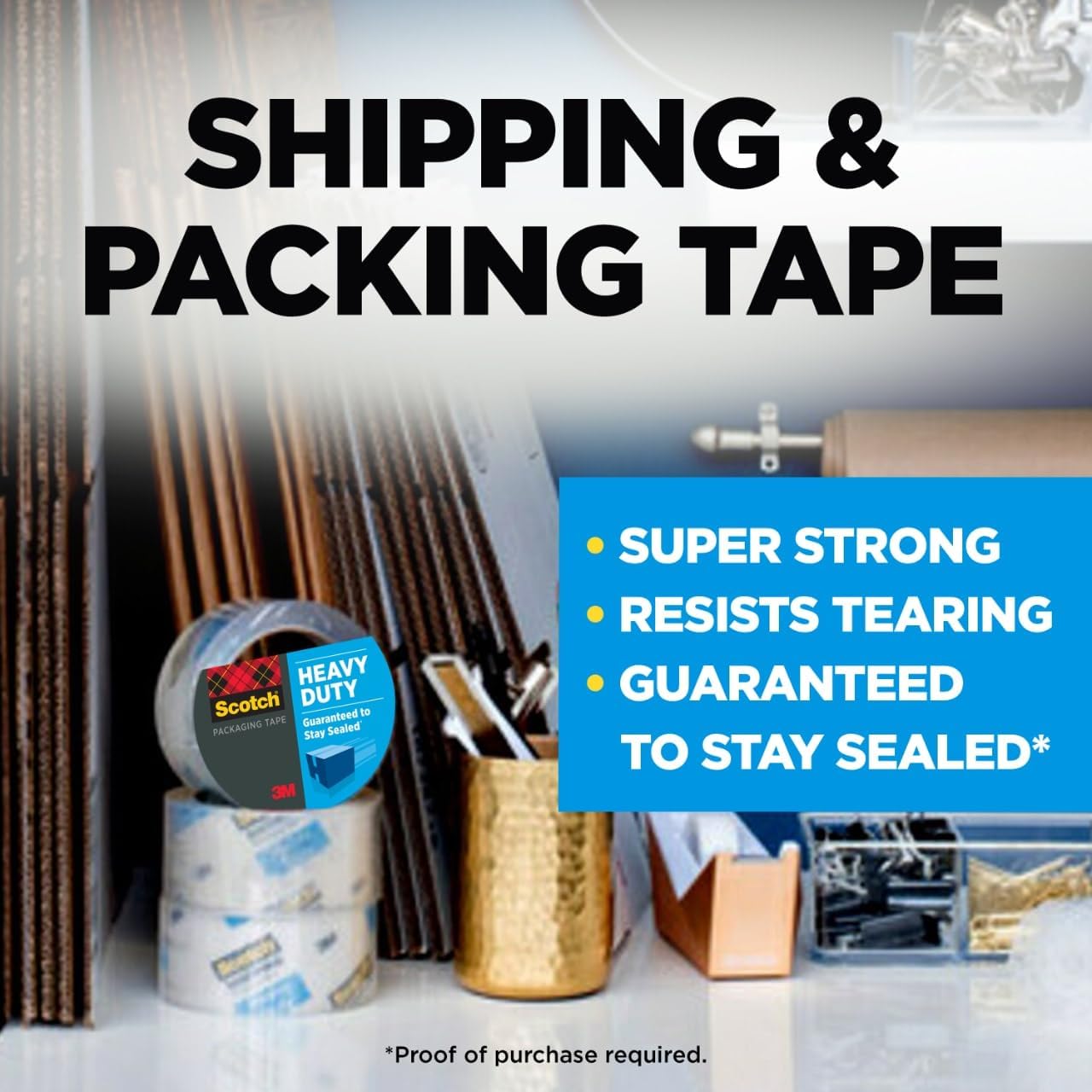 Scotch Heavy Duty Shipping Packing Tape, Clear, 1.88 in. x 65.6 yd.