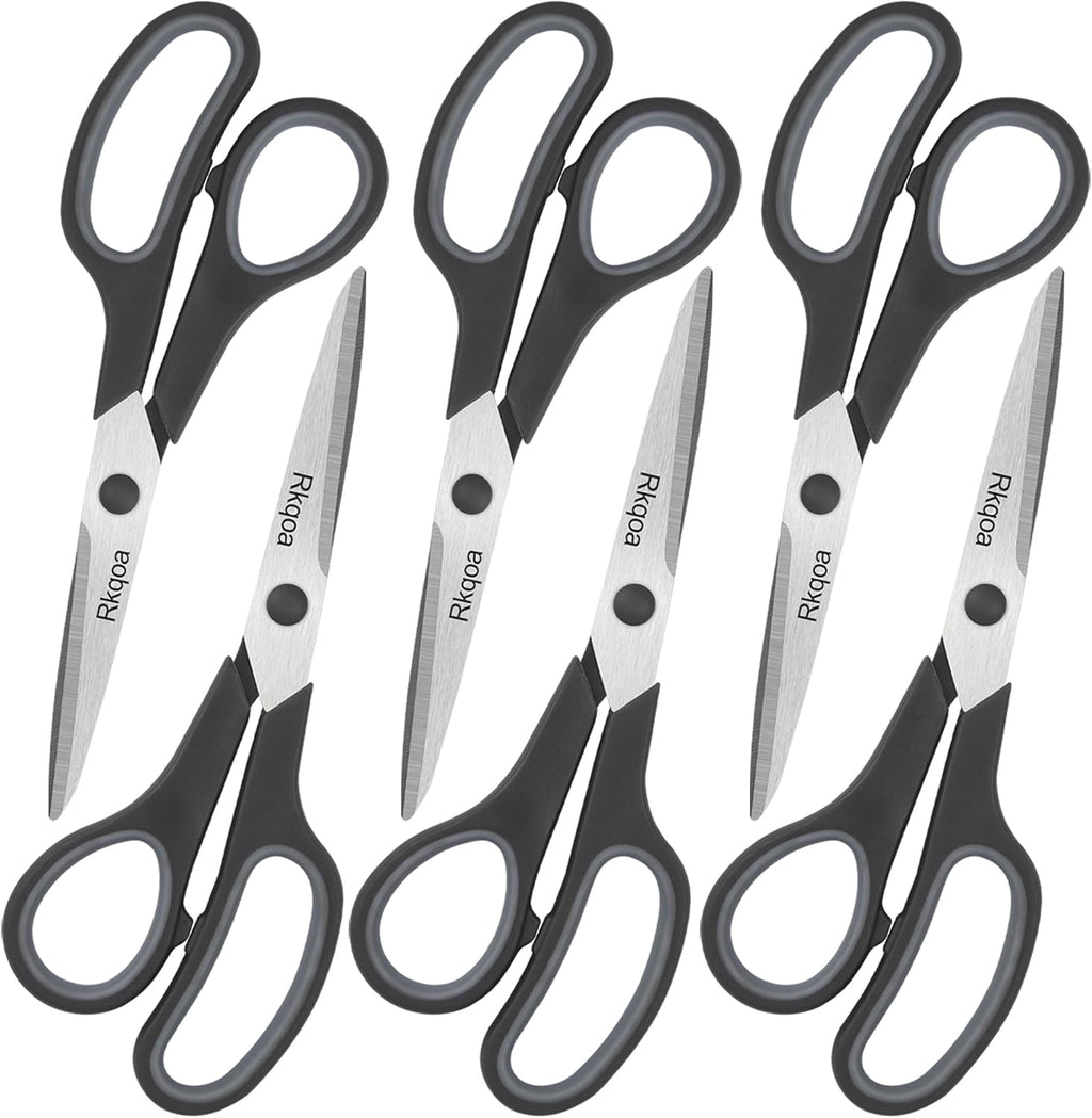 Black 6 Scissors Pack, Rkqoa 8" All Purpose Sharp Scissor for Everyday Use