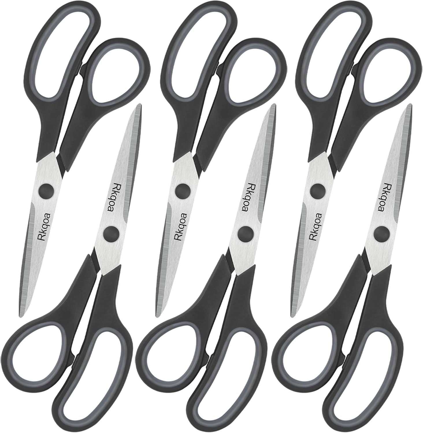 Black 6 Scissors Pack, Rkqoa 8" All Purpose Sharp Scissor for Everyday Use