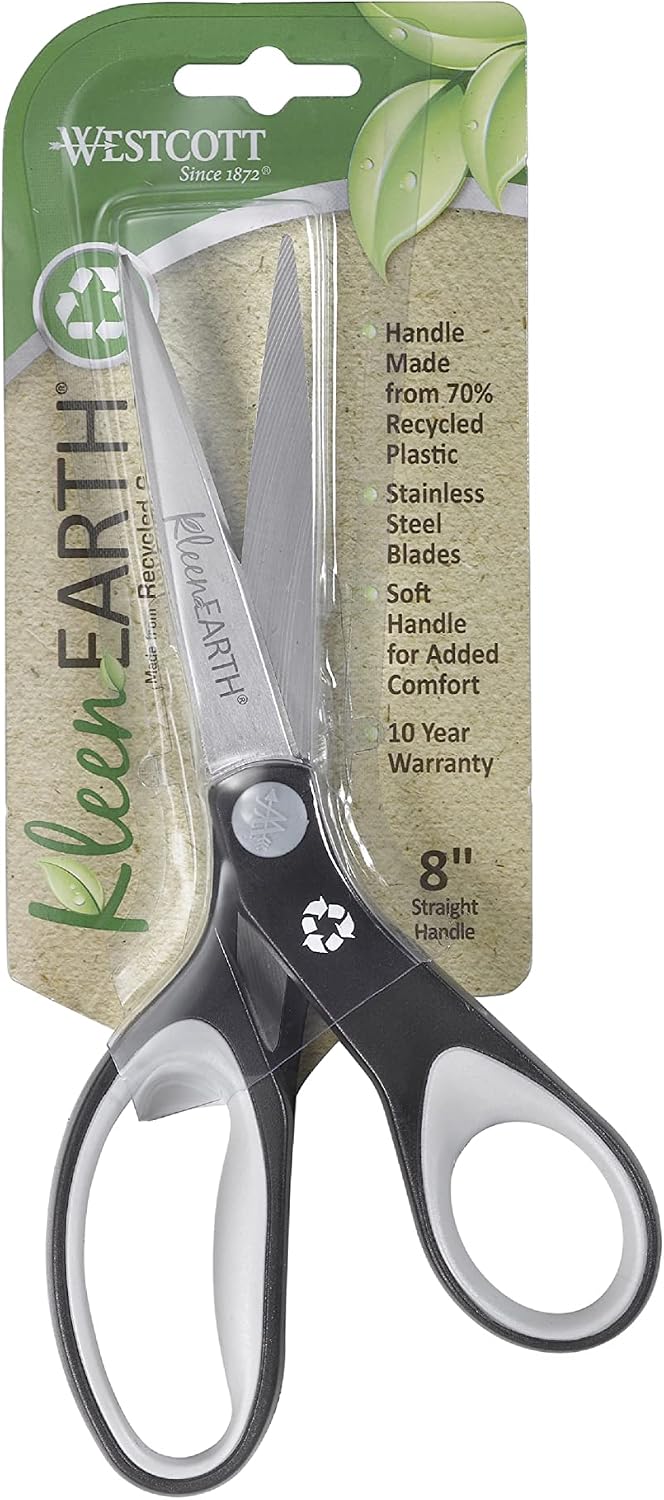 Westcott 8" KleenEarth Soft Handle Scissors, Black/Gray