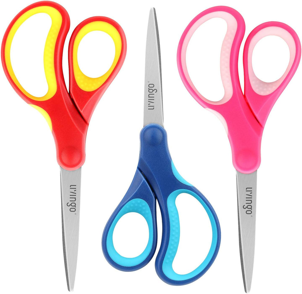 LIVINGO Kids Scissors for School 7" Pointed Tip 3 Pack