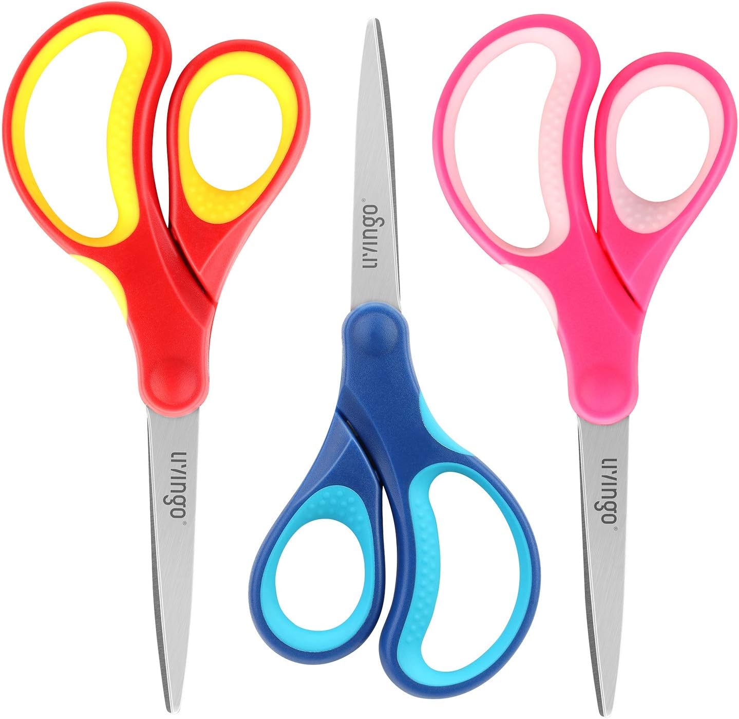 LIVINGO Kids Scissors for School 7" Pointed Tip 3 Pack