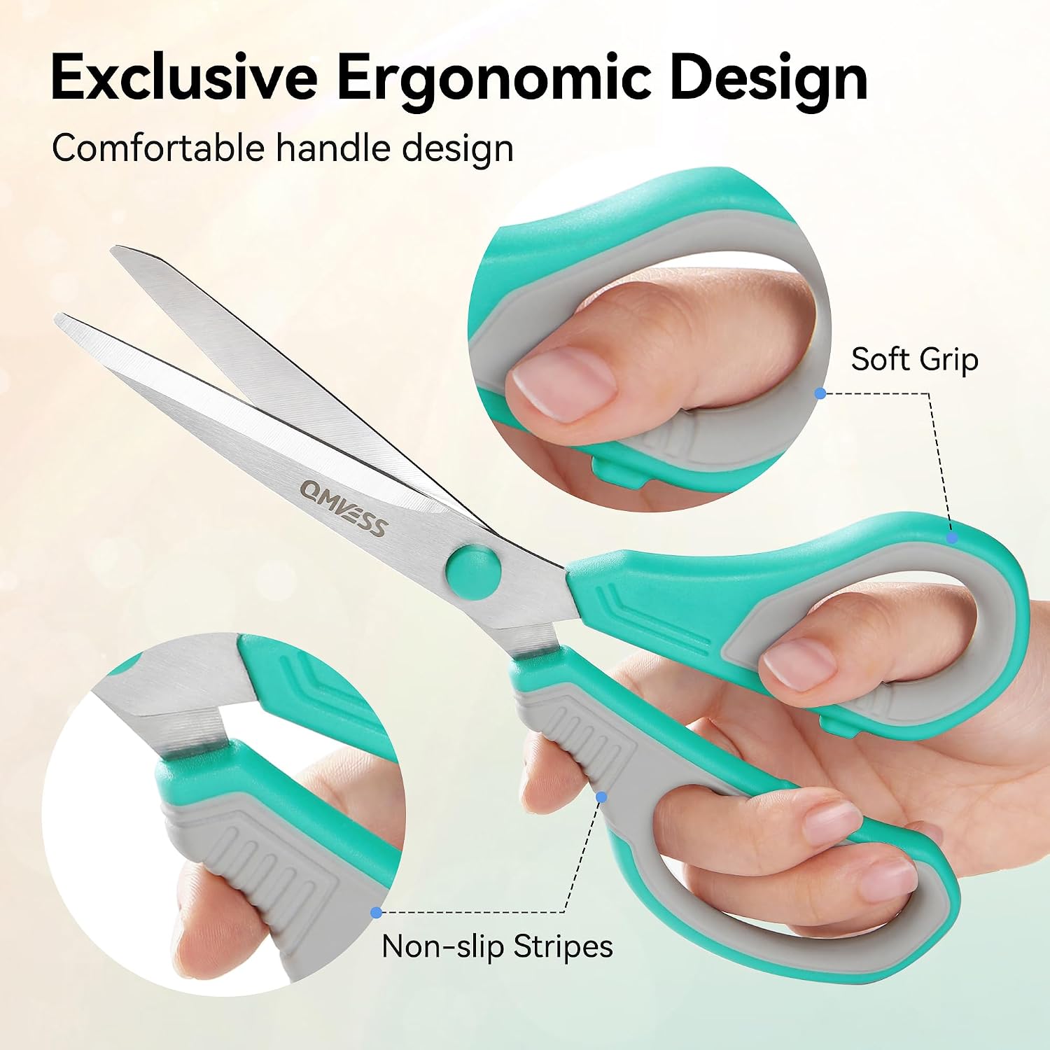 QMVESS 8.5" Scissors All Purpose 3 Pack Heavy Duty for Office School Fabric