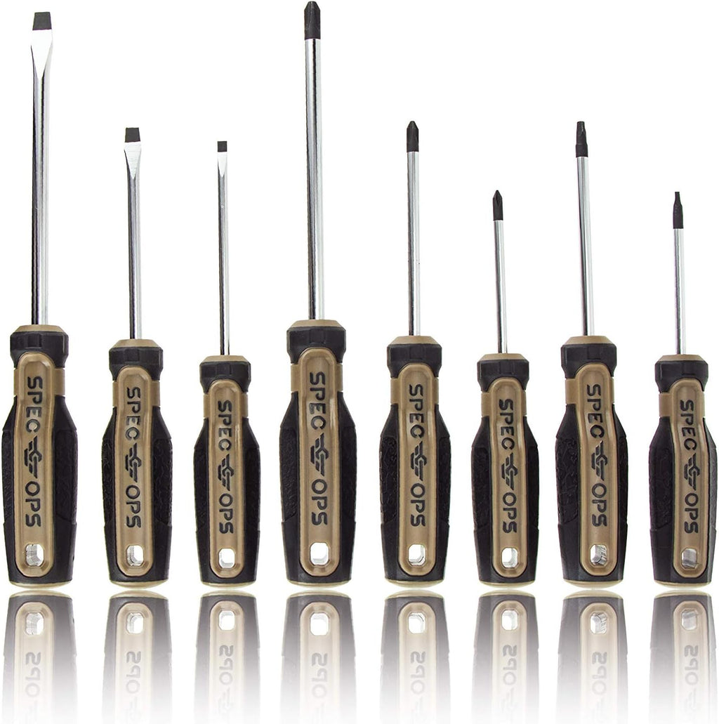 Spec Ops Tools Screwdriver Set for Professional Construction & Jobsite Use, Phillips, Slotted and Square Drivers with Magnetic Tips, 8-Piece