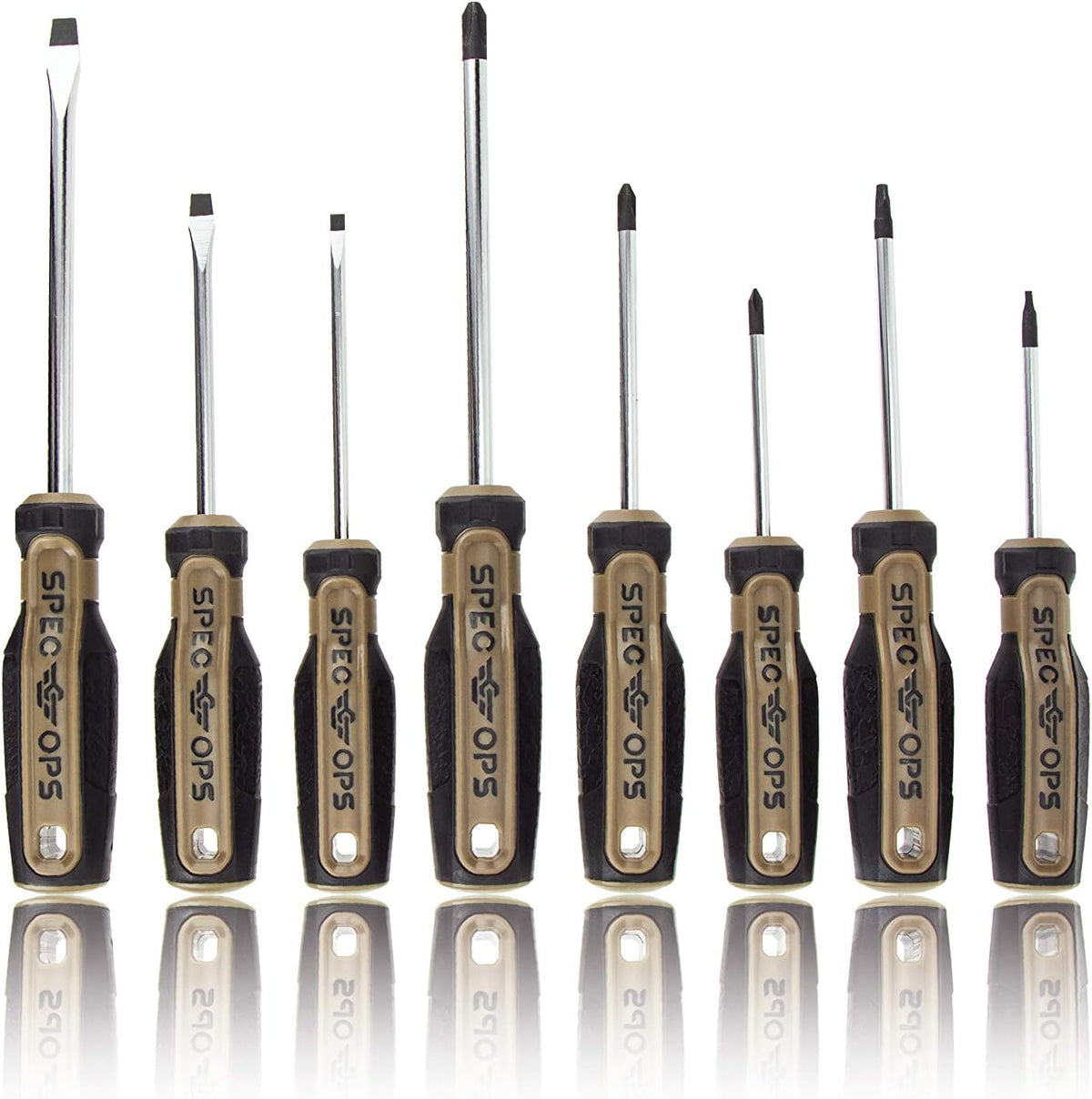 Spec Ops Tools Screwdriver Set for Professional Construction & Jobsite Use, Phillips, Slotted and Square Drivers with Magnetic Tips, 8-Piece