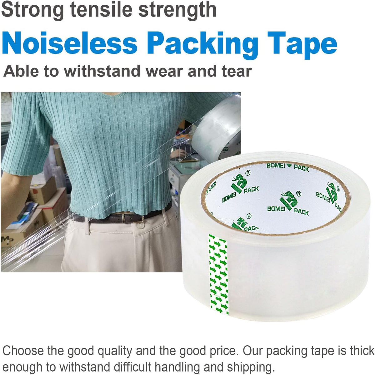 BOMEI PACK Heavy Duty Clear Packing Tape,2 Rolls with refillable Dispenser,Noiseless Packaging Tape 1.88 Inches x 55 Yards,Industrial Grade Boxes Shipping Tape for Moving,Mailing and Storages