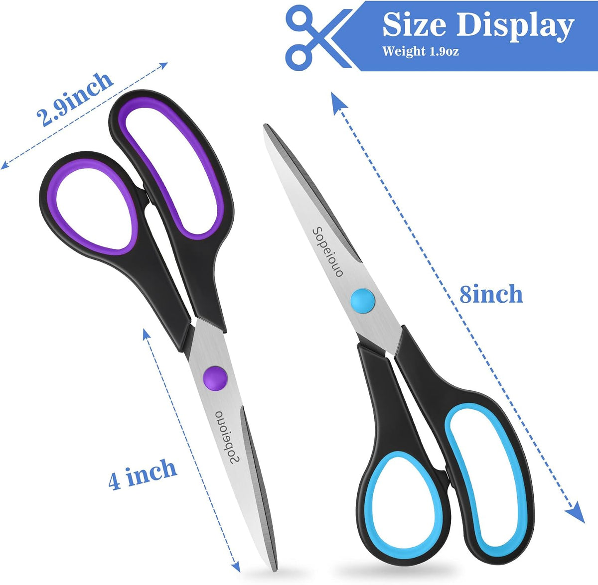 6 Pcs 8” Scissors, Sharp Stainless Steel Comfort Grip for Everyday Use