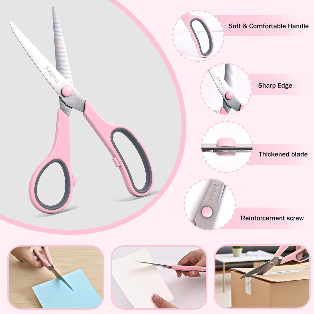 Black 6 Scissors Pack, Rkqoa 8" All Purpose Sharp Scissor for Everyday Use