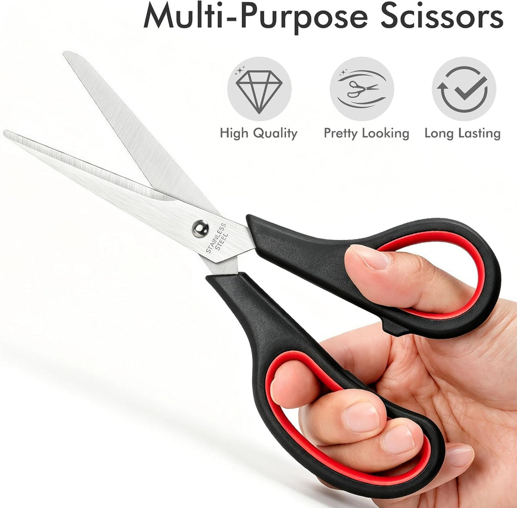 3 Packs Scissors All Purpose, 8 Inch Scissors Bulk Sharp Sewing Fabric Shears for Office Home School Supplies, Stainless Steel Craft Scissor for Adults Teachers, Right/Left Handles Cutting Tools