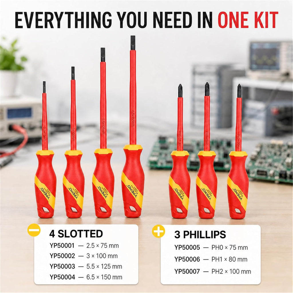 VDE Certified 1000V Insulated Screwdriver Set, 7-Piece Electrical Slotted & Phillips Screwdriver Kit with Wall-Mount Rack & Magnetizer/Demagnetizer, IEC 60900 Compliant for Electricians & DIYers