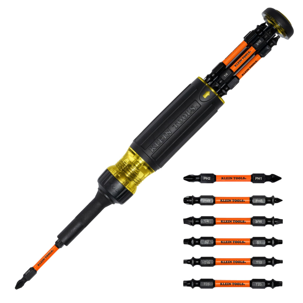 Klein Tools 32305 Multi-bit Ratcheting Screwdriver, 15-in-1 Tool with Phillips, Slotted, Square, Torx and Combo Bits and 1/4-Inch Nut Driver