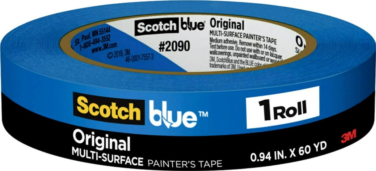 ScotchBlue Original Multi-Surface Painters Tape, 1 Inch Wide (0.94 in. x 60 Yds), 1 Roll, Blue Paint Tape Protects Surfaces and Removes Easily, Masking Tapes for Indoor and Outdoor Use (2090-24NC)