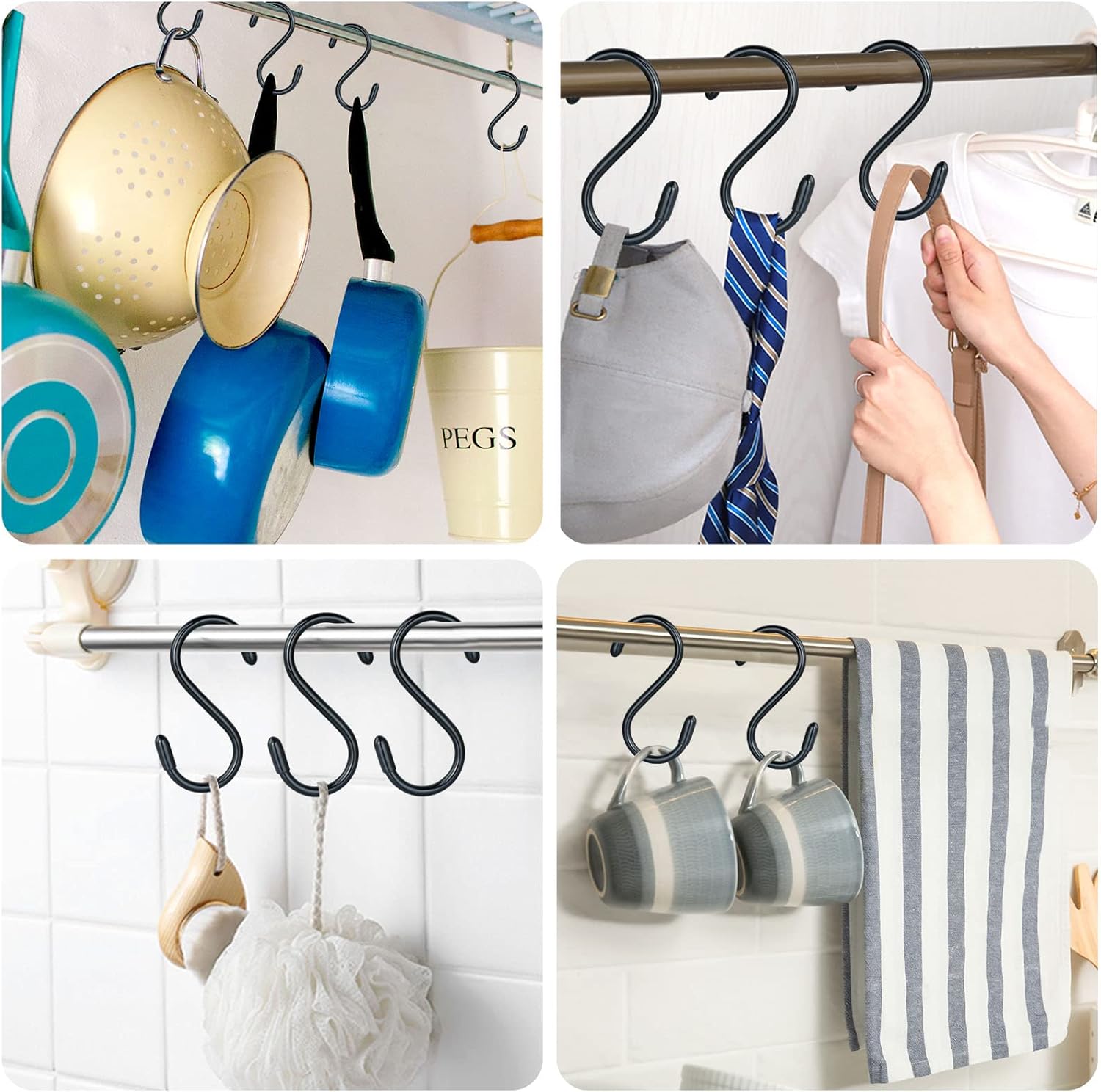 3 Inch Vinyl Coated S Hook,S Hooks for Hanging Plants ,10 Pack Non Slip Heavy Duty S Hooks ,Small Rubber Coated Steel Metal Black Closet S Hook for Hanging Jeans Plants Jewelry Pot Pan Cups Towels