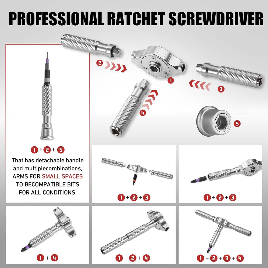 VMAN Ratchet Screwdriver Set, magnetic Screwdriver sets, S2 Steel Bits, DIY Combination Flexible Shaft, Suitable for Furniture Assembly, Precision Electrical Appliance Repair, Bicycle Tools