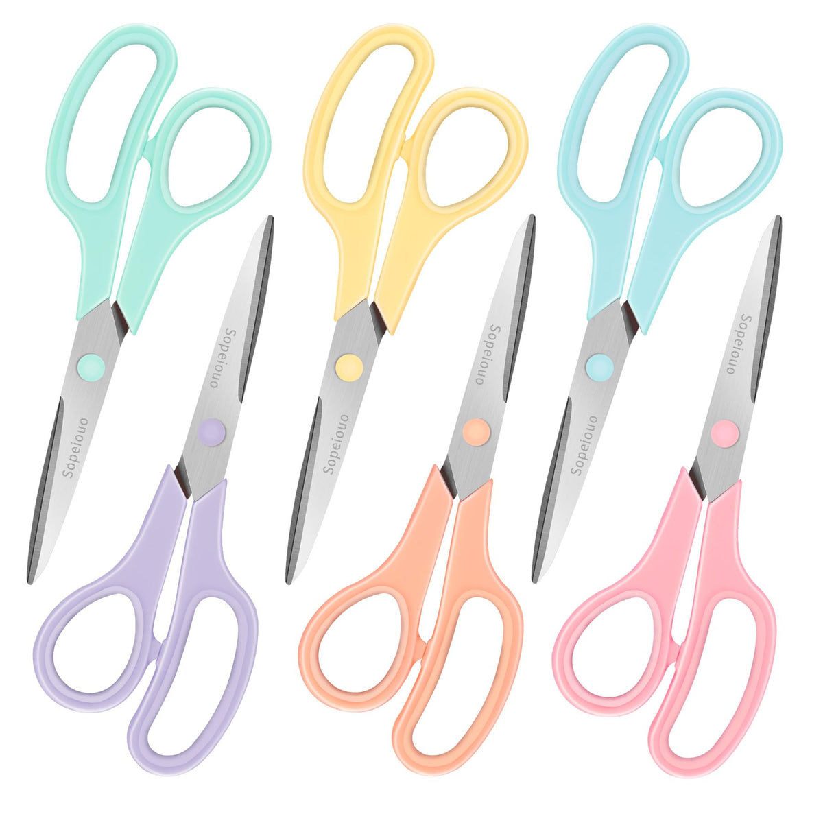 6 Pcs 8” Scissors, Sharp Stainless Steel Comfort Grip for Everyday Use