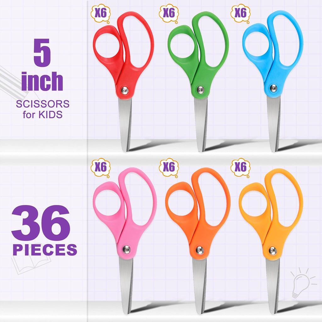 BURVAGY 36 Pack 5" Kids Scissors Safety Children Small Scissors for School