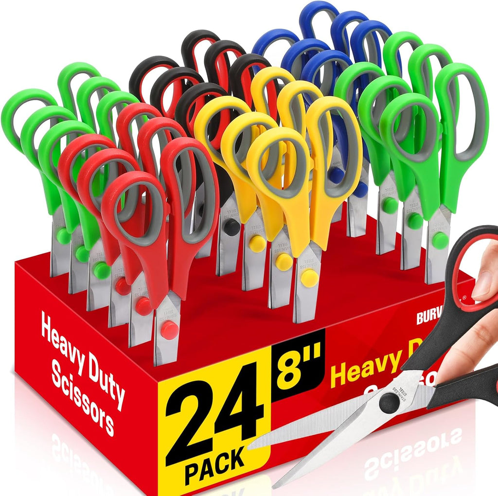 BURVAGY 24 Pack 8" Scissors All Purpose, Heavy Duty Scissors for Office