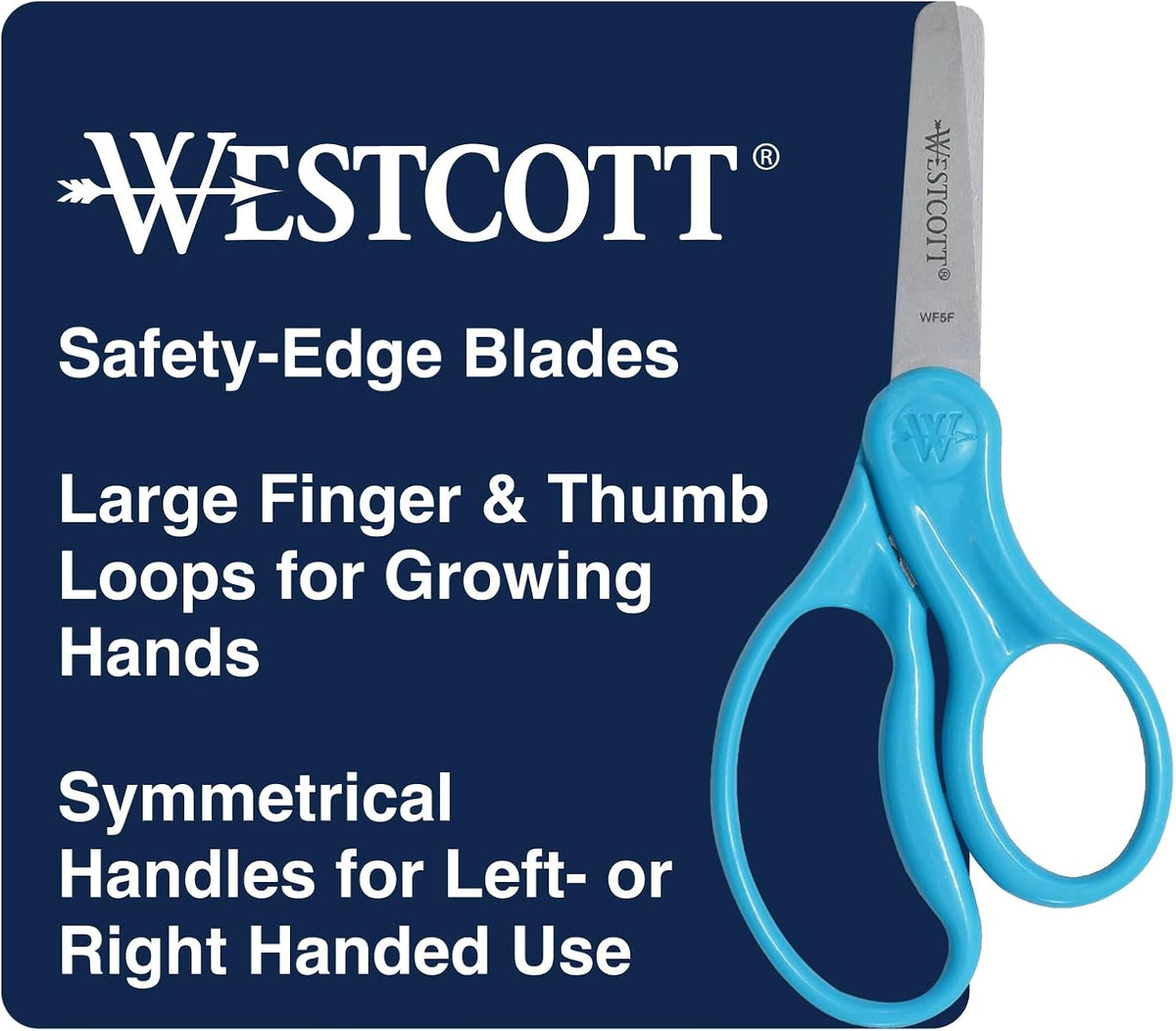 Westcott 15968 Right- and Left-Handed Scissors, Classic Kids' Scissors, Back to School, Classroom Supplies, Ages 4-8, 5-Inch Blunt Tip, Neon Blue