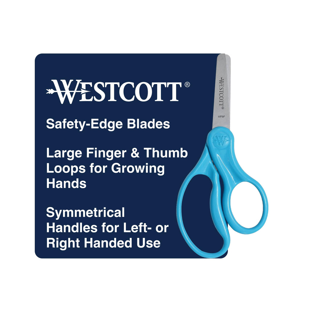 Westcott 15968 Right- and Left-Handed Scissors, Classic Kids' Scissors, Back to School, Classroom Supplies, Ages 4-8, 5-Inch Blunt Tip, Neon Blue