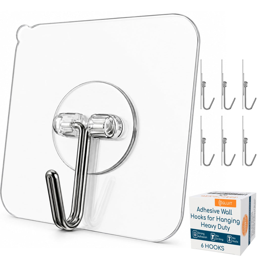 GLUIT Adhesive Wall Hooks for Hanging Heavy Duty No Drill, 22 lbs, 12 pcs