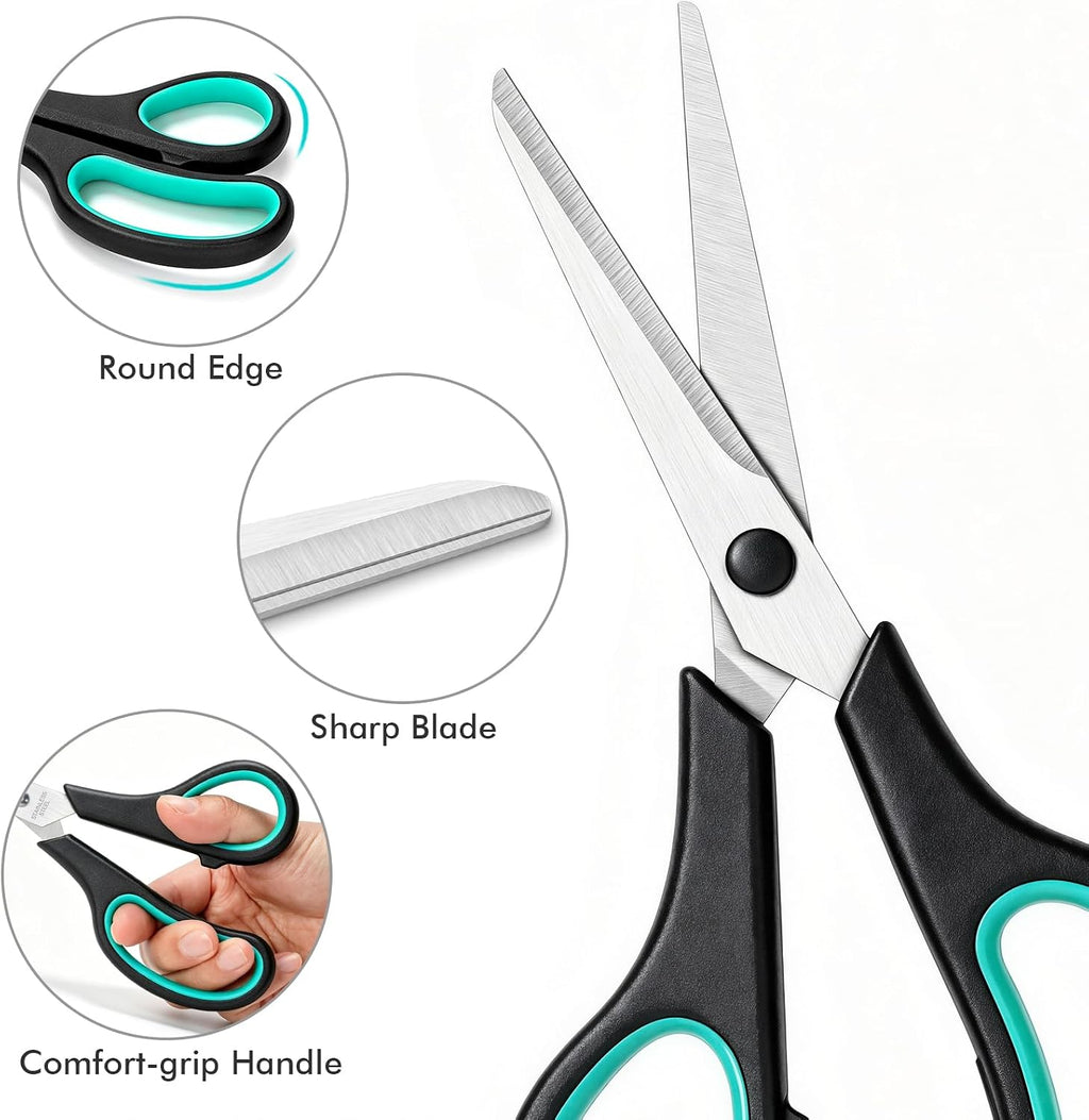 Scissors All Purpose 3 Pack, 8" Stainless Steel Sewing Craft Scissors for Office, Sharp Cutting Tools for Adults Teachers, School Supplies Bulk, Home Office School Essentials for Paper Shear Fabric