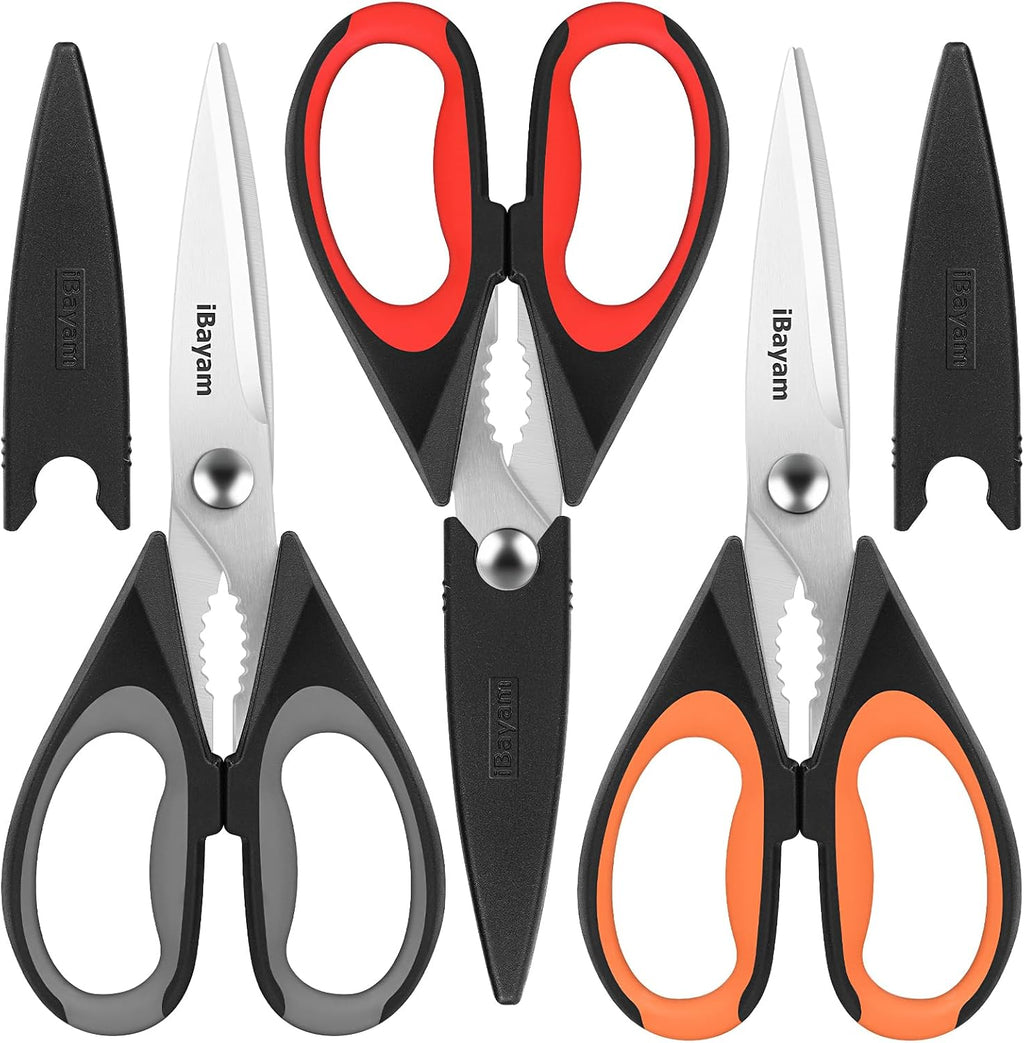 iBayam 3-Pack 8.7" Kitchen Scissors All Purpose Heavy Duty Shears w/Sheath