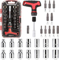 Amazon Basics Magnetic Ratcheting Wrench and Electronics Precision Screwdriver Tool Set, 73-Piece, with Carry Case for Household Repair, Small Jobs, Eyeglasses, Black/Red/Silver