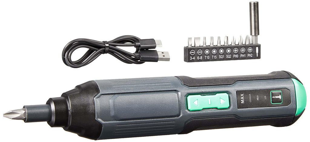 Amazon Basics by SKIL 4V Rechargeable Cordless Stick Screwdriver with 34-Piece Bit Set, Carrying Case, USB-C Charging, LED Work Light, 3 Torque Settings, Portable