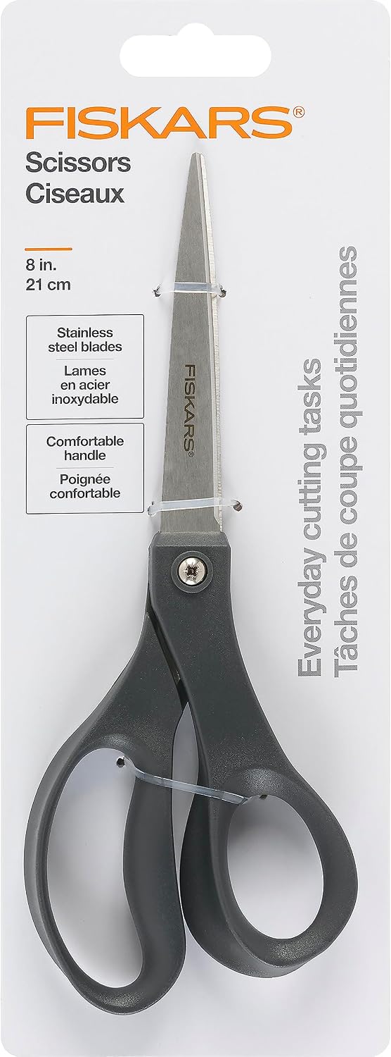 Fiskars 8" Everyday Stainless Steel All Purpose Scissors, Grey