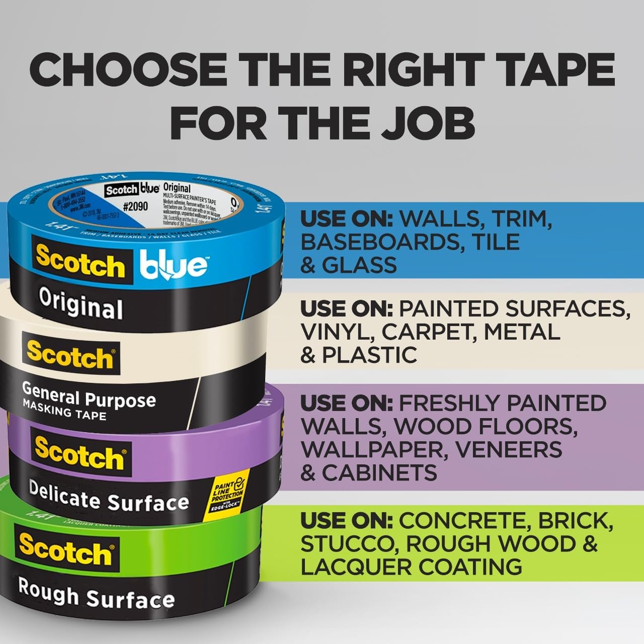 Scotch General Purpose Masking Tape, 2 Inch Wide, 1 Roll, 2050