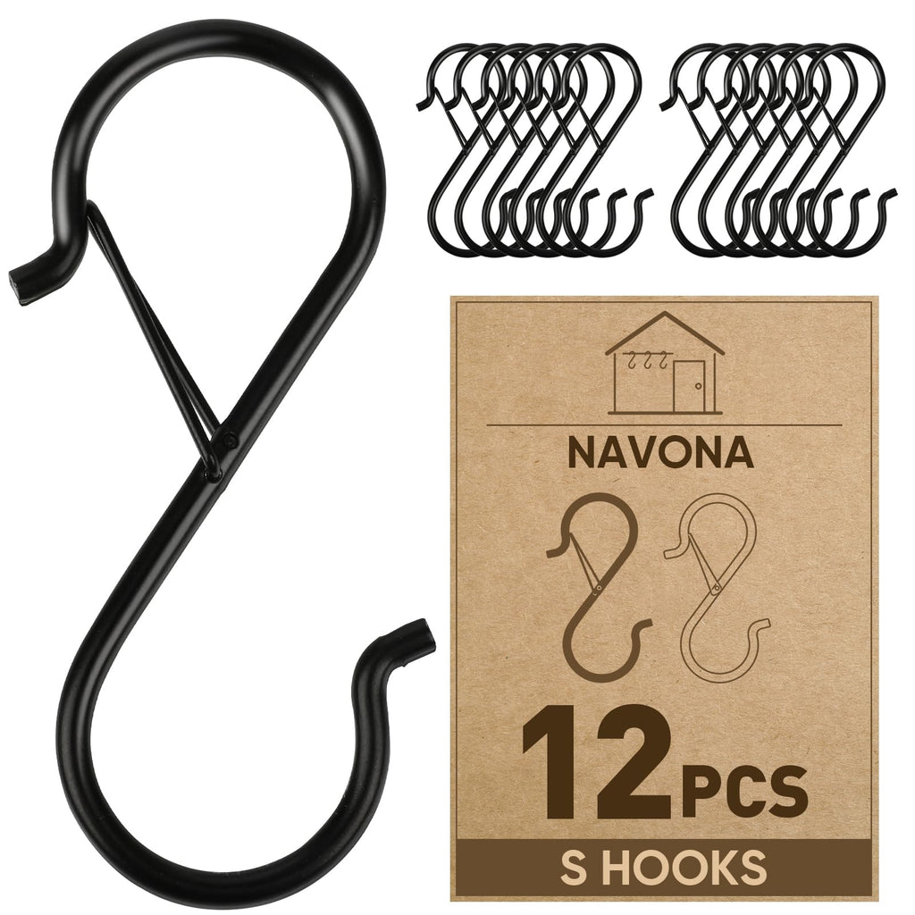12 Pcs S Hooks for Hanging Heavy Duty, Metal S Hook with Safety Buckle