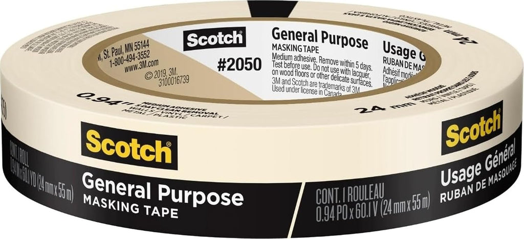 Scotch General Purpose Masking Tape, 1 Inch Wide, 1 Roll, 2050