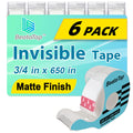 Tape, Invisible Tape for Gift Wrapping, 6 Rolls+6 Refillable Dispensers, Matte Finish, Writable, 3/4″x 650″, Clear Tapes for Christmas Wrapping Paper, Office&School Supplies