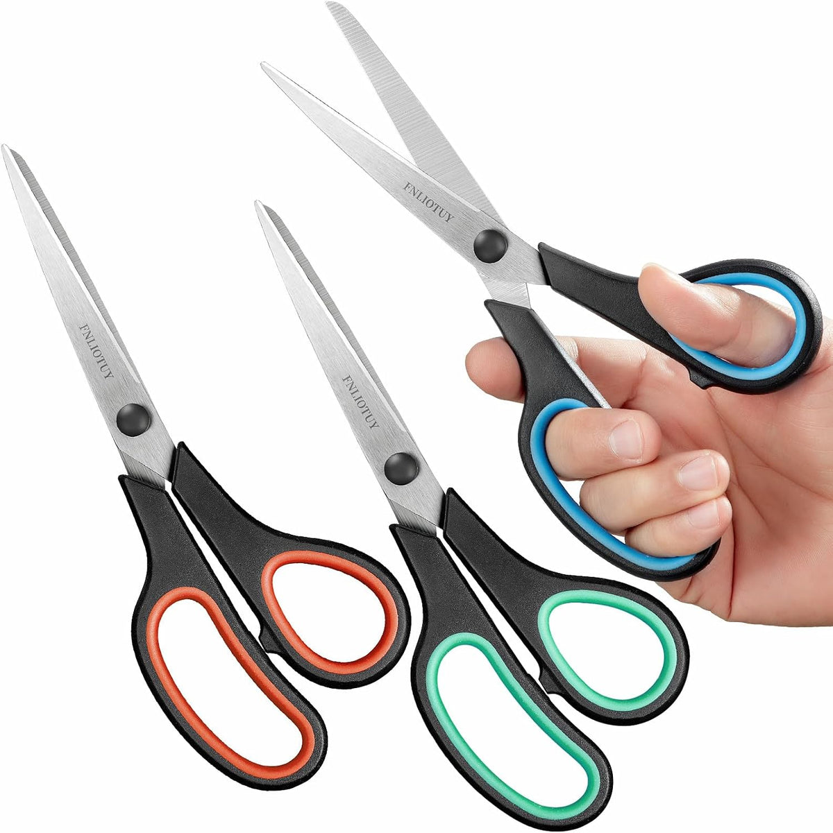 3-Pack 8" Scissors, Stainless Steel Craft Scissors, All Purpose Heavy Duty Scissors with Ultra Sharp Blades & Ergonomic Comfort Grip Handles, for Office, Home, School, Sewing & Crafts