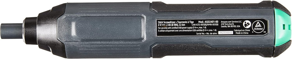Amazon Basics by SKIL 4V Rechargeable Cordless Stick Screwdriver with 34-Piece Bit Set, Carrying Case, USB-C Charging, LED Work Light, 3 Torque Settings, Portable