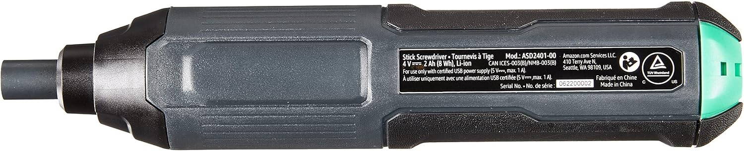 Amazon Basics by SKIL 4V Rechargeable Cordless Stick Screwdriver with 34-Piece Bit Set, Carrying Case, USB-C Charging, LED Work Light, 3 Torque Settings, Portable